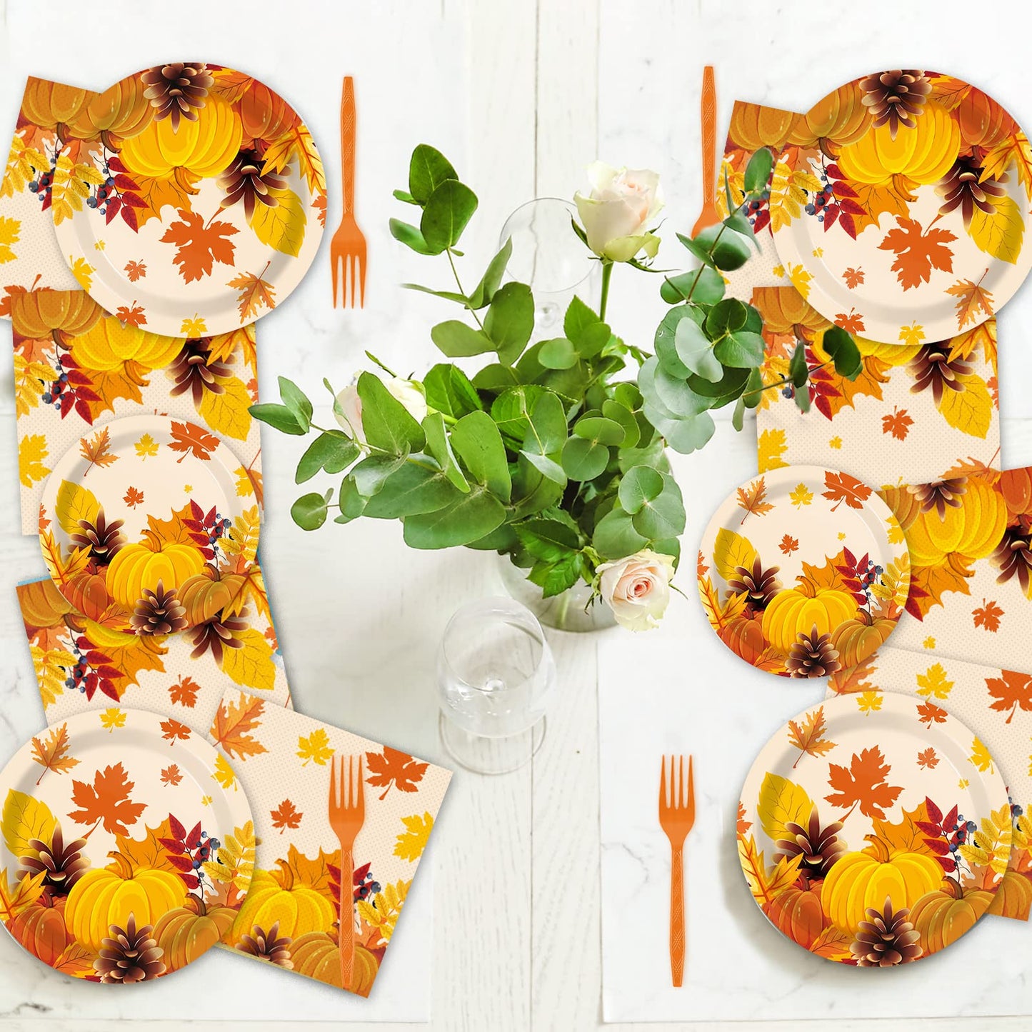 Gisgfim 96 Pcs Fall Thanksgiving Party Plates And Napkins Party Supplies Autumn Leaves Party Tableware Set Pumpkin Maple Party D