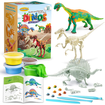 Drama Planet Air Dry Clay Dinosaur Craft Kit For Kids, Build And Design Your Own Dinosaurs With Modeling Clay, 3 Dinosaur Fossil