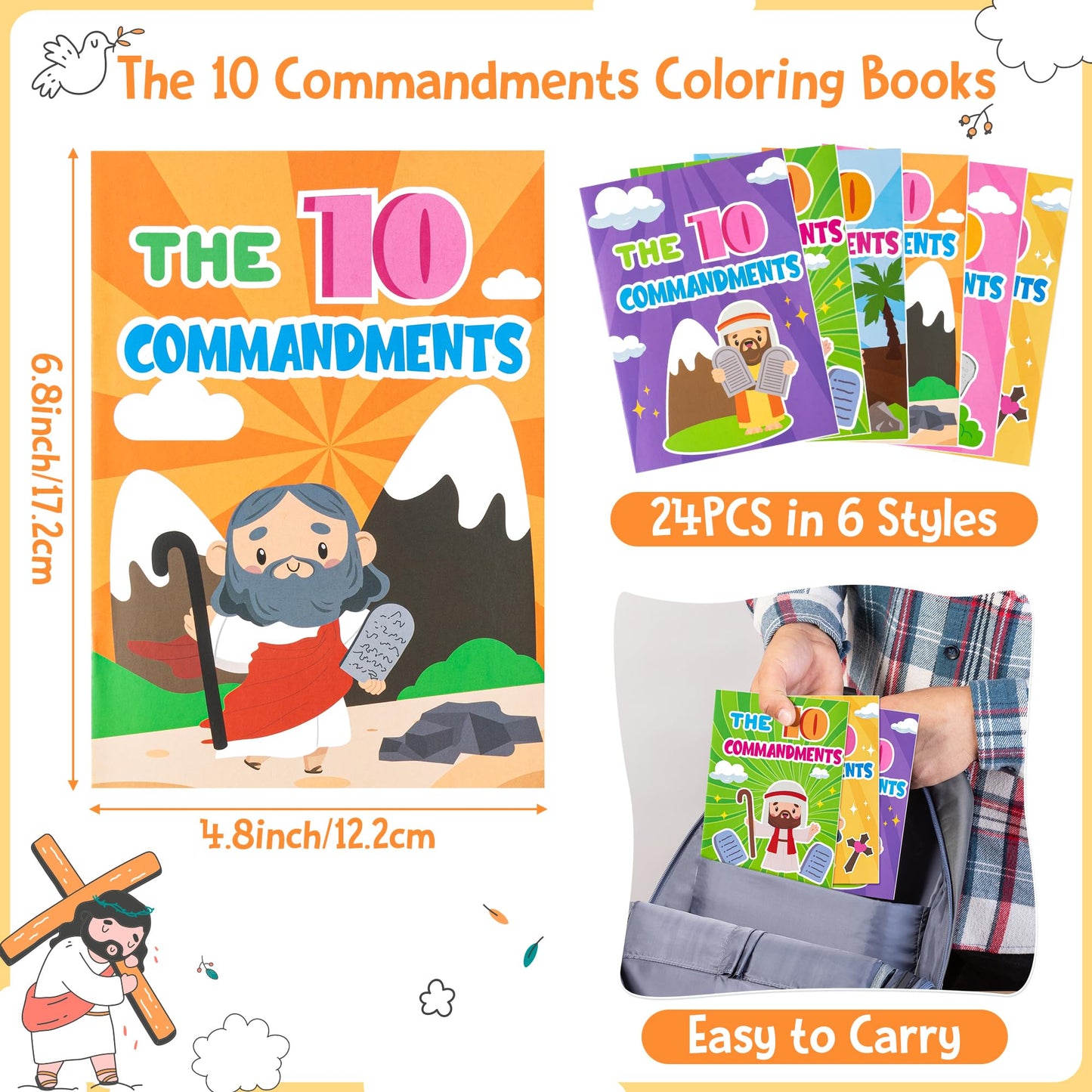 Japbor The Ten Commandments Coloring Books - 24Pcs Christian Coloring Books Bulk 10 Commandments Crafts For Kids, Religious Part