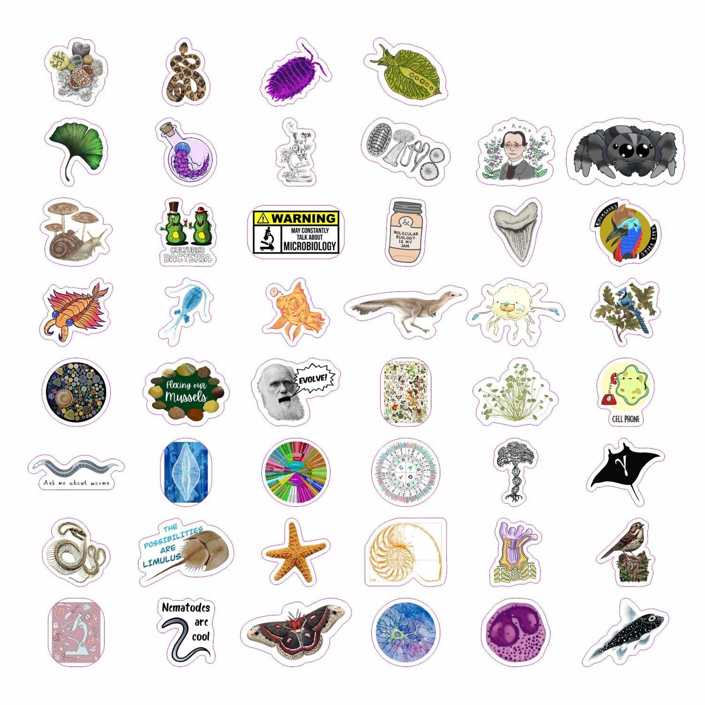 Bulbacraft100Pcs Funny Biology Stickers For Laptop & Water Bottles, Small Biology Sticker Pack For Teachers & Students - Funny B