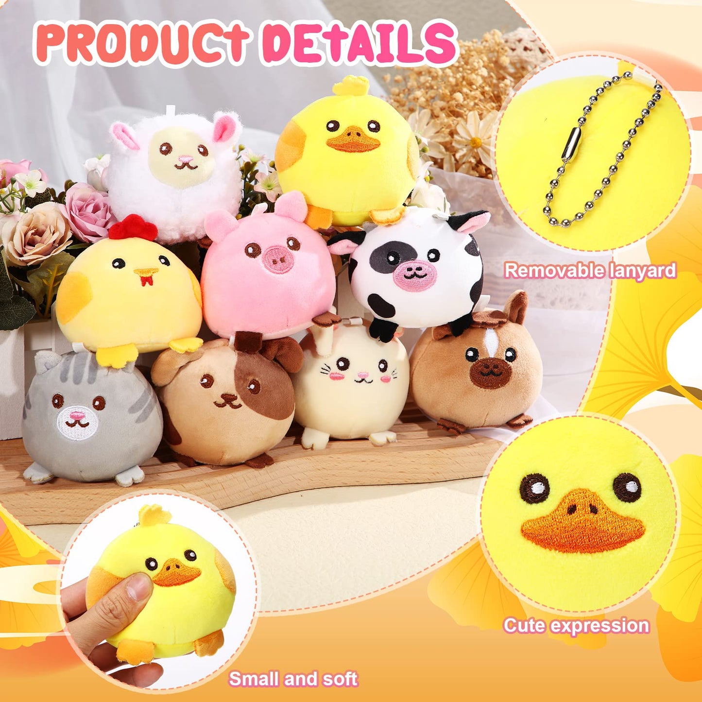 Skylety 9 Pcs Mini Plush Stuffed Animals Bulk 3.15 Inch Cute Soft Decompress Animals Plush Toys For Baby Shower Birthday Party Gifts Classroom Prizes Easter Basket Stuffers(Farm Animals)