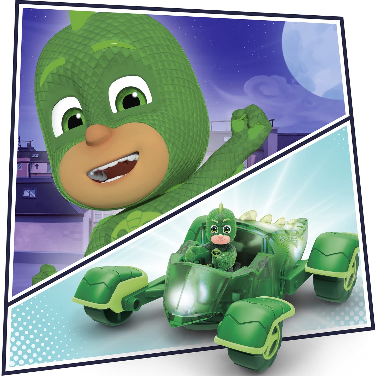 Pj Masks Toys Glow & Go Gekko-Mobile, Light Up Toy Cars, Includes Gekko Action Figure, Preschool Toys, Superhero Toys For 3 Year Old Boys And Girls And Up