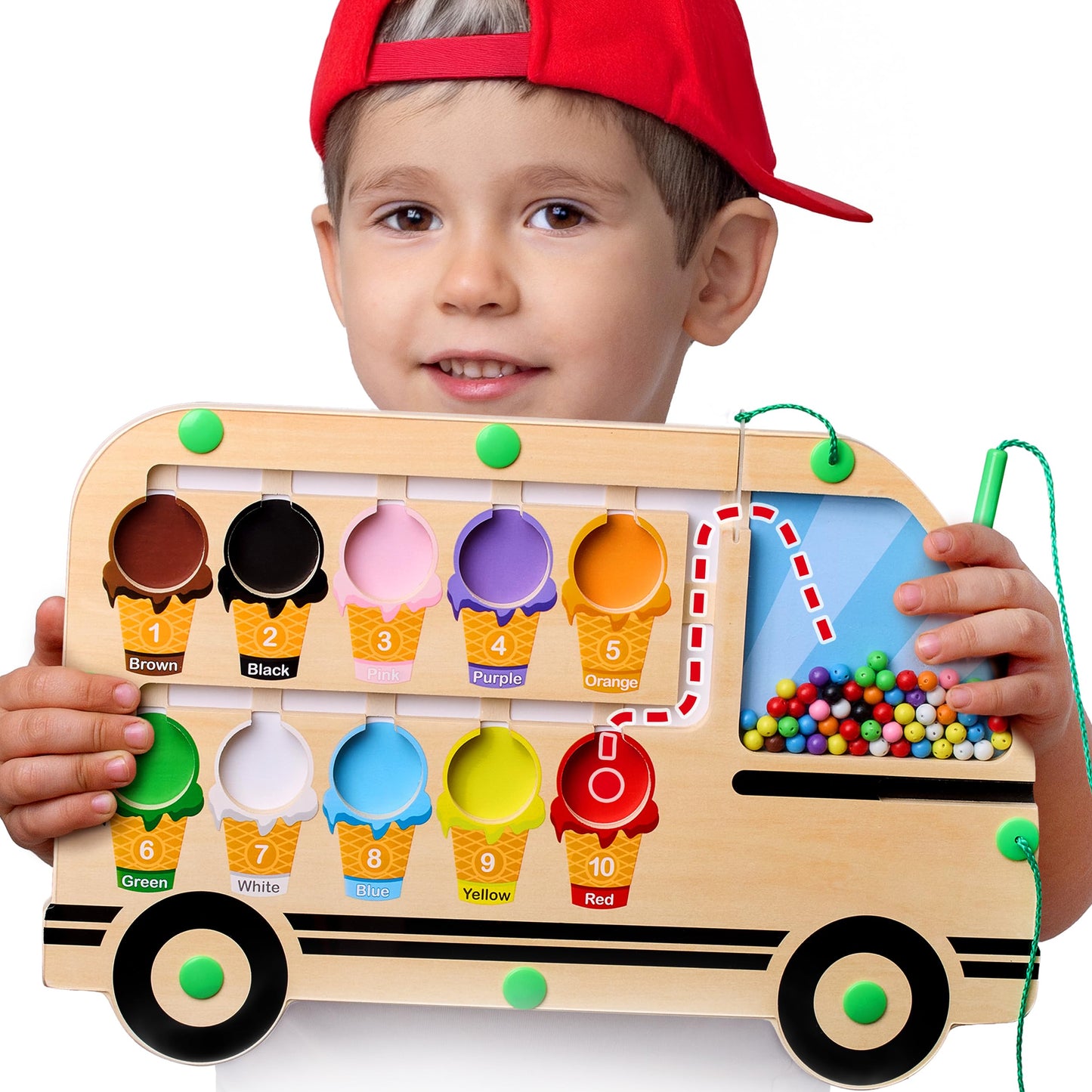 Super Fun Ice Cream Truck Magnetic Color & Number Maze Adventure Toy - For Toddlers and Kids - Montessori Puzzle Board for 1-10 