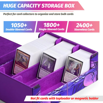 Uaono Card Storage Box For Mtg, Trading Card Deck Box Holds 1800+ With 6 Dividers, Leather Printing Magnetic Closure Card Storage Case Fits Tcg Ccg Sports Cards (Purple,Skull)