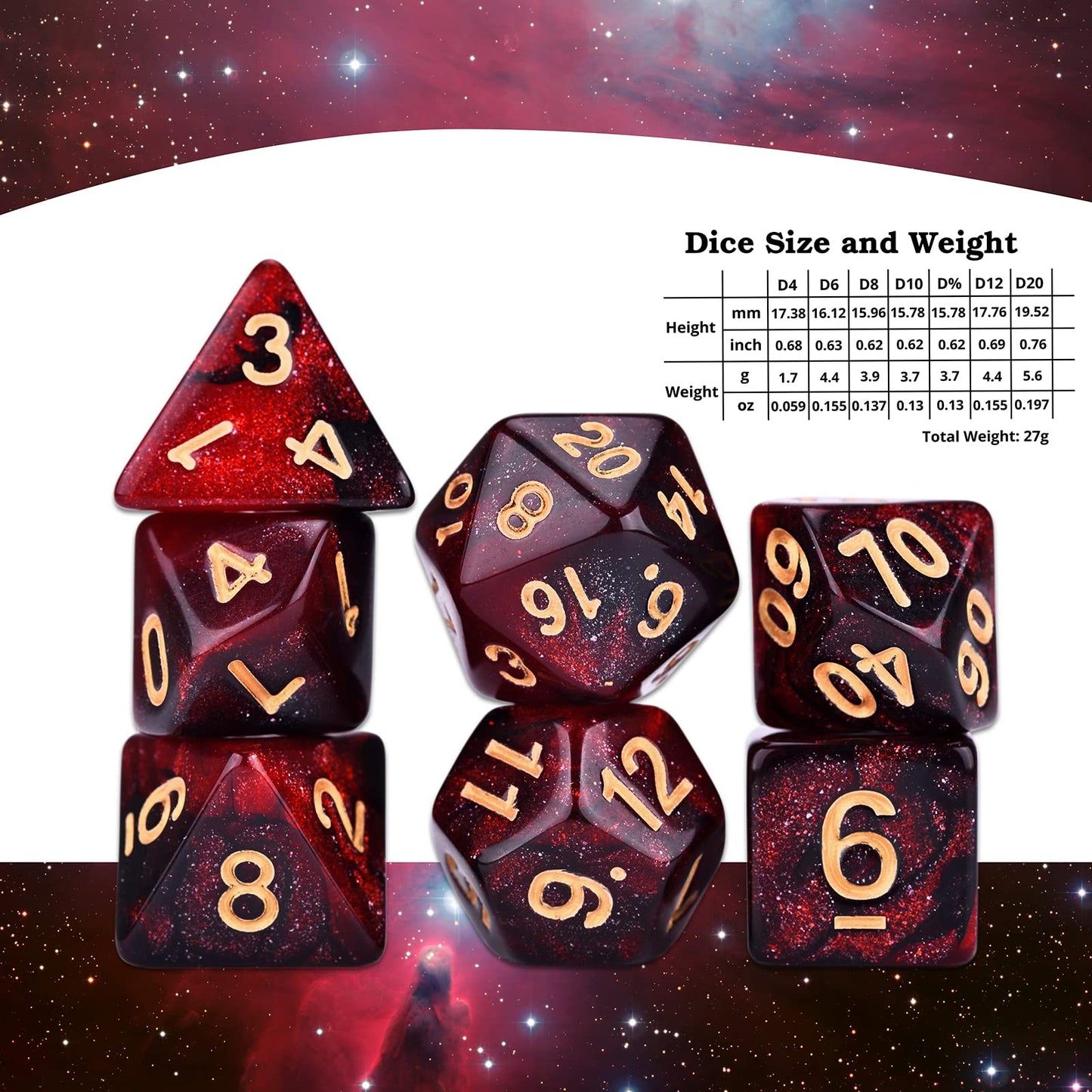 Amiven DND RPG Dice Sets 20 x 7 Polyhedral Glitter Dice (140 Pieces) for Dungeons and Dragons Tabletop Role-Playing Games, with
