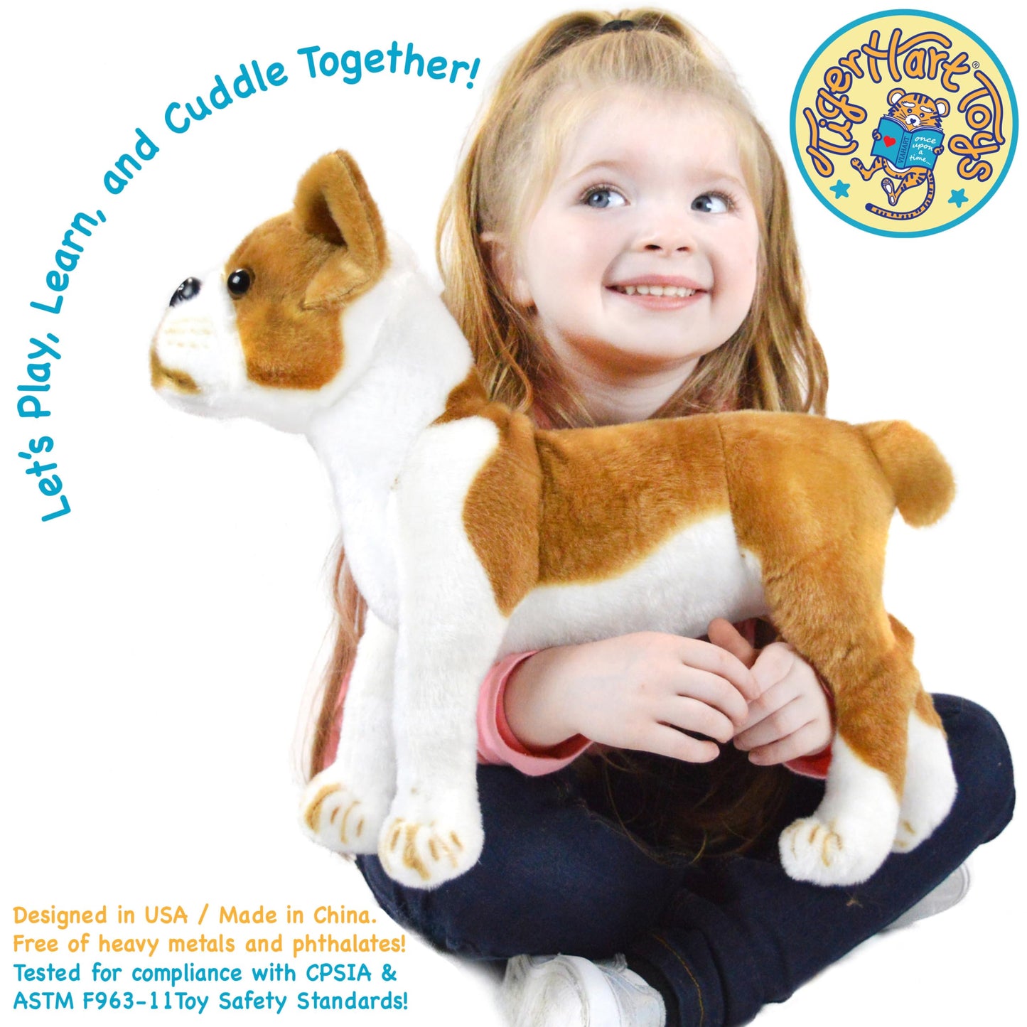 TigerHart Plush Boston Terrier Boxer Stuffed Animal - 14.5 Inch, White, Fabric-Wrapped Plastic Legs, Model 00721107392385