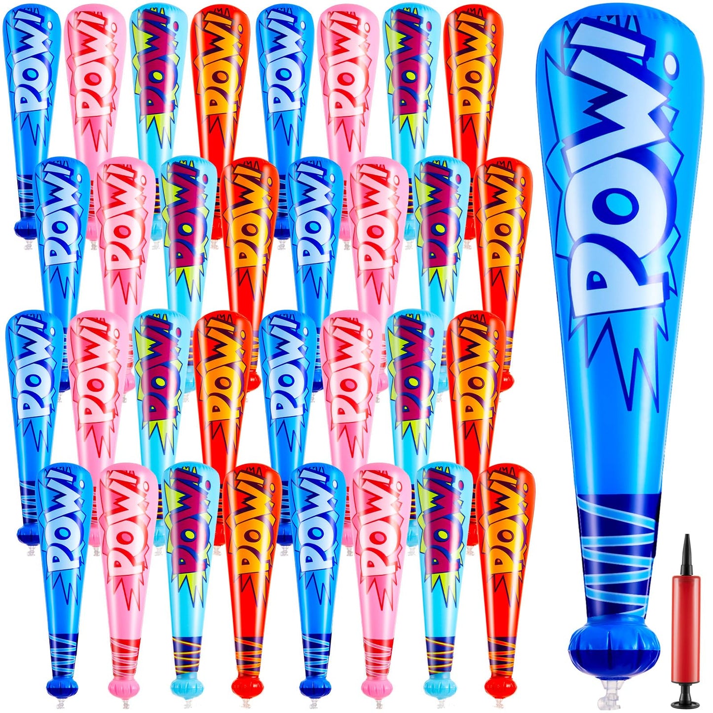 Seematn 32 Pieces Pow Inflatable Baseball Bats 17 Inch Inflatable Toy Bat For Kids Baseball Party Decorations Favors Carnival Bi