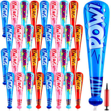Seematn 32 Pieces Pow Inflatable Baseball Bats 17 Inch Inflatable Toy Bat For Kids Baseball Party Decorations Favors Carnival Bi