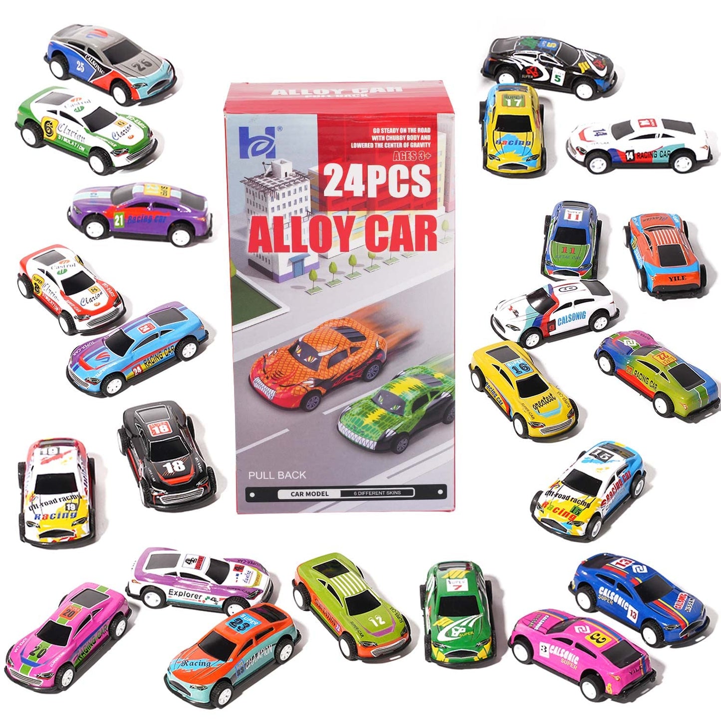 2.7 Inch Pull Back Cars Toys Set, 24 Pack Friction Power Alloy Casting Car Mini Race Car, Suitable For Toddler 3 4 5 6 Year Old