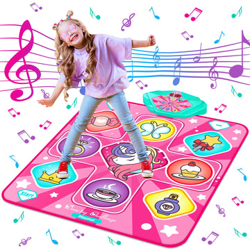 Kusntin Unicorn Dance Mat, Dance Mixer Rhythm Step Play Mat, Pink Dance Pad With Led Lights, Adjustable Volume, Built-In Music,