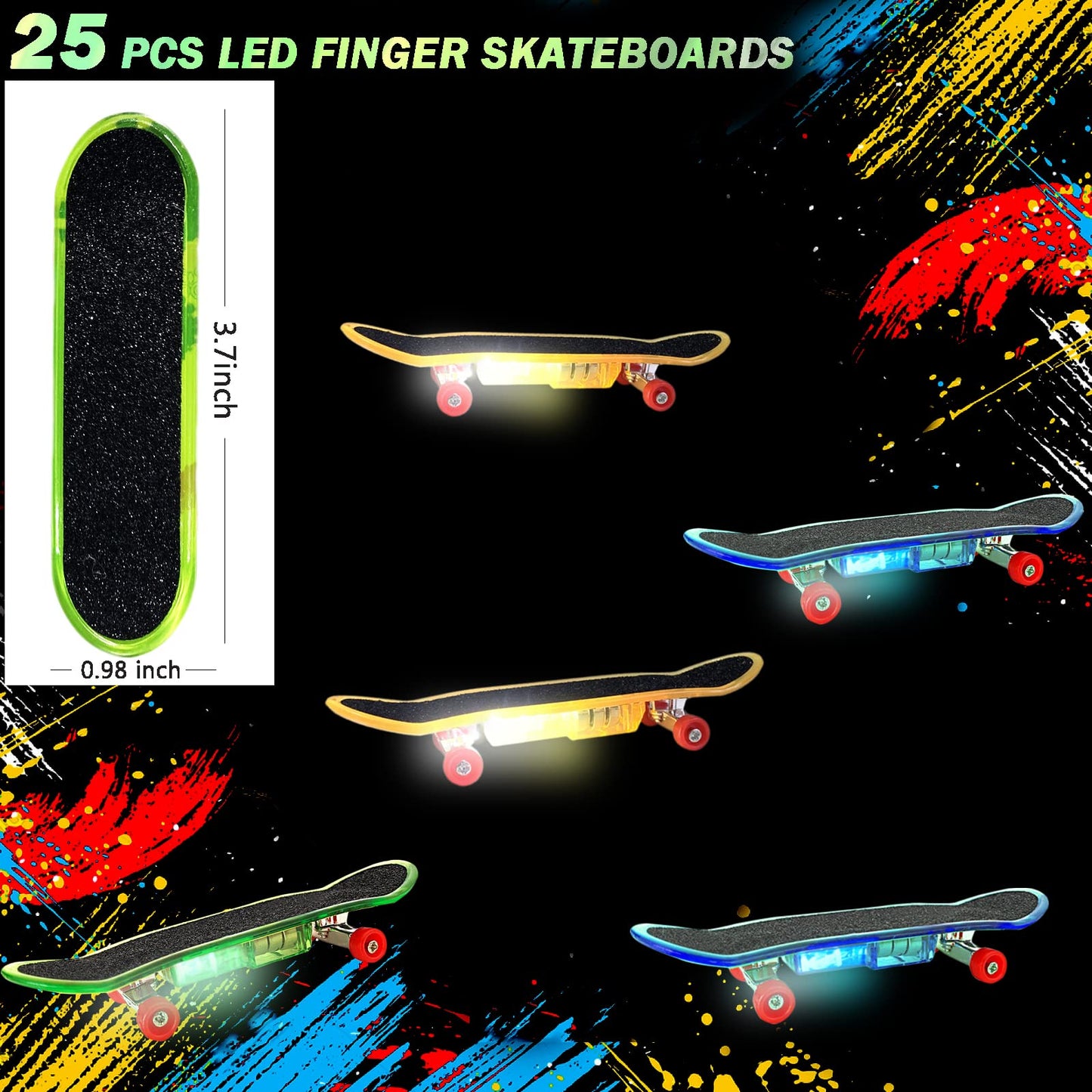 Beselley Mini Finger Skateboards For Kids Set Of 25, Light Up Mini Finger Toys Led Fingerboard Hand Skateboard For Creative Fing