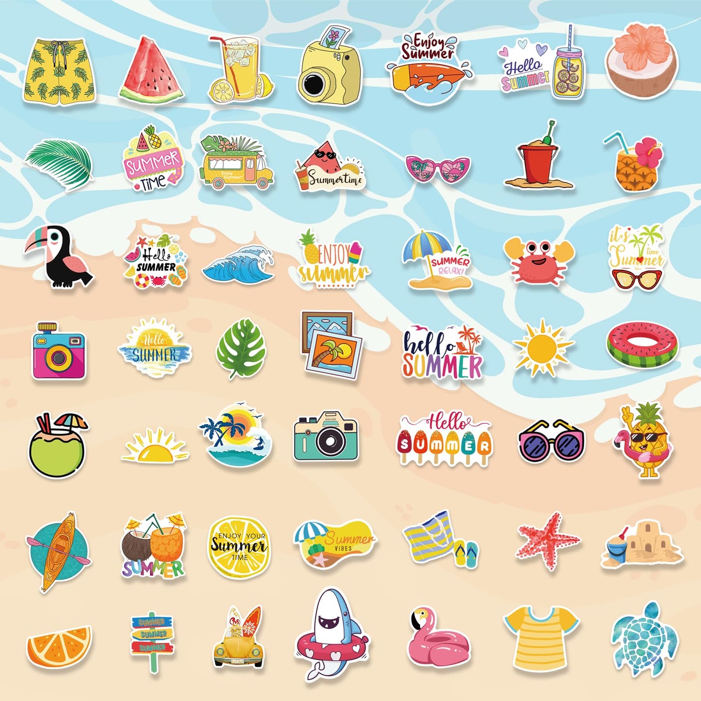 Xzentira, 100 Pcs Summer Stickers For Kids, Beach Stickers For Water Bottles, Happy Summer Vinyl Waterproof Stickers For Laptop