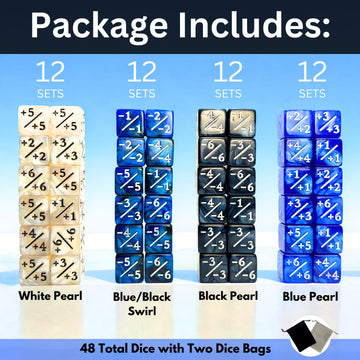 Luck Lab MTG Magic Life Counter Dice, 48 PCS - Compatible w/Magic Card Game Accessories, CCG Creature Stats w/ 2 Dice Bags (Blue
