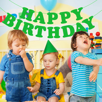 Green Happy Birthday Banner Sign Happy Birthday Bunting Banner Flag Garland For Kids Boys Baby Birthday Party Decorations Supplies