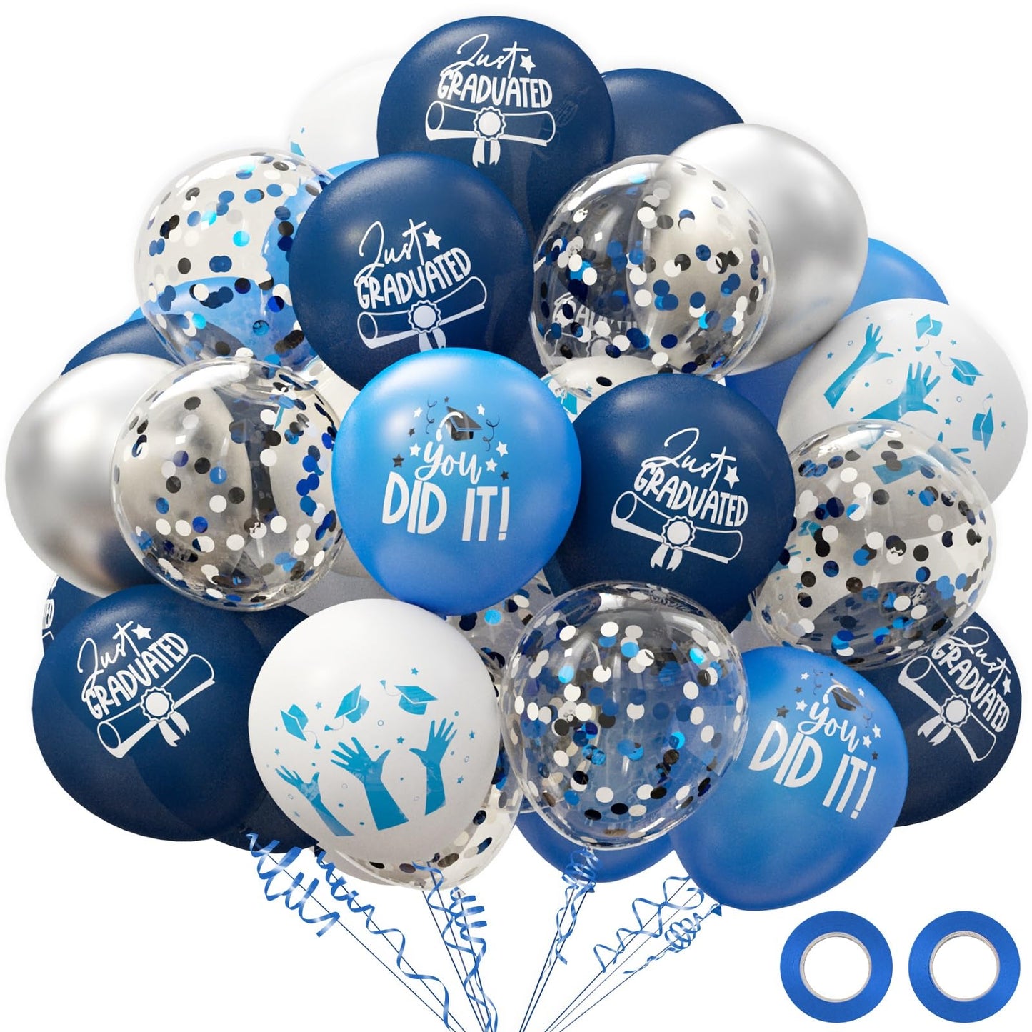 2025 Graduation Party Decorations, 70Pcs Graduation Balloons Blue And White Graduation Decorations For College High School Class Of 2025 Congrats Grad Party Decor