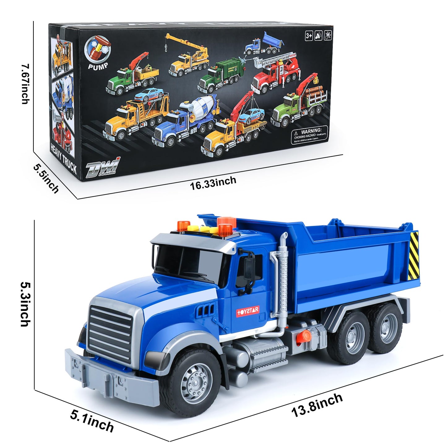 Dwi Dowellin Toddler Trucks Toys for Boys Age 3-5,Big Dump Truck with Lights and Sounds,Kids Boy Toys Christmas Birthday Gift Ca