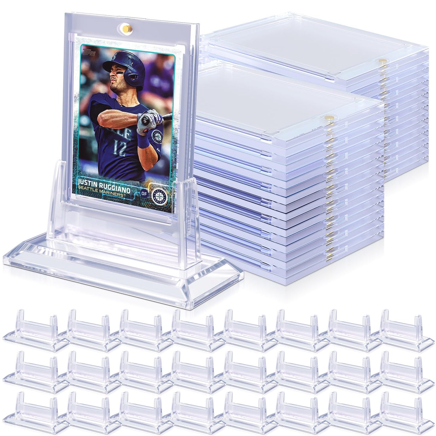 24Pcs Magnetic Card Holders For Trading Card, Baseball Card Protectors With 24 Stands, 35Pt Acrylic Hard Card Sleeves Case For Sports Cards, Game Cards, Standard Cards Storage And Display