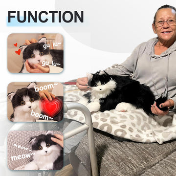 Chongker Interactive Cat Plush Toy - Weighted Stuffed Animal with Voice Response, Realistic Heartbeat & Purring, Black Color
