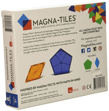 Magna-Tiles Polygons 8-Piece Expansion Magnetic Construction Set, The Original Magnetic Building Brand