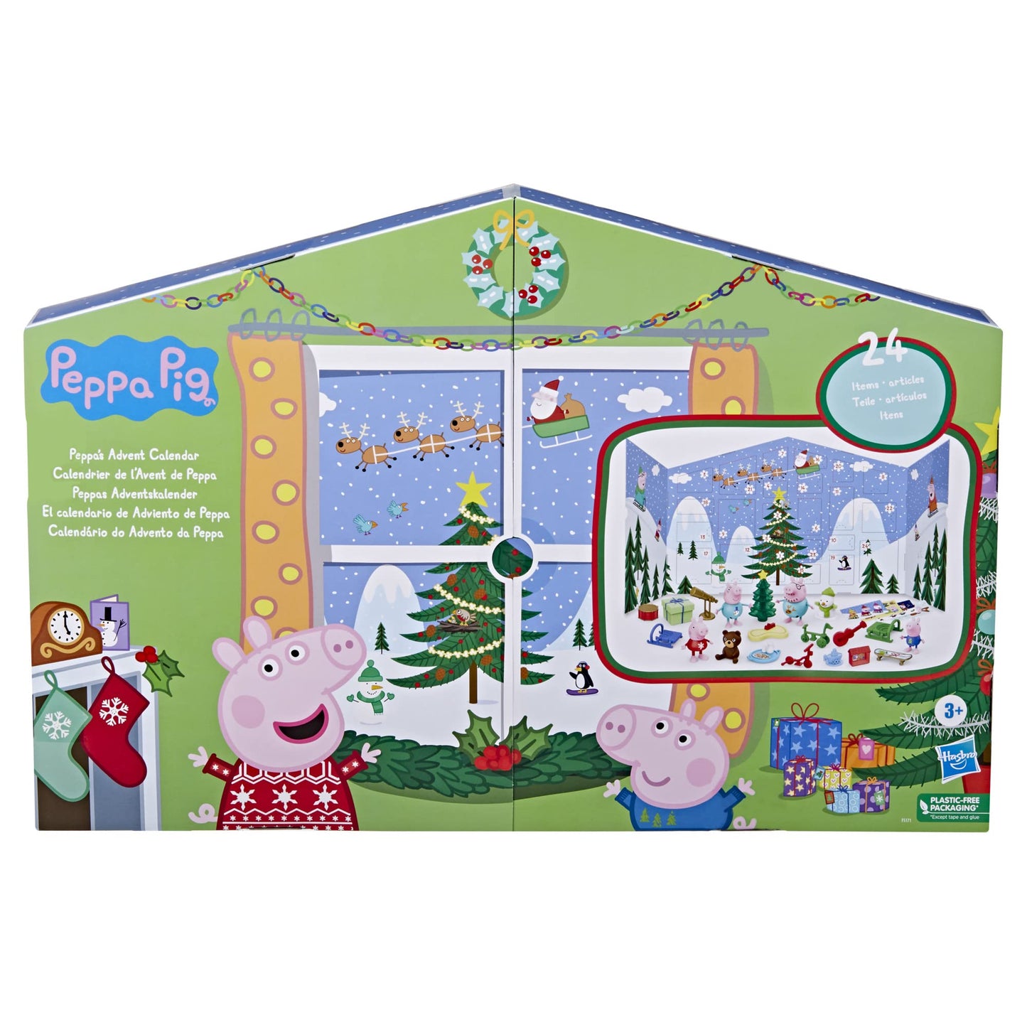 Peppa Pig Advent Calendar with 24 Surprise Toys & 4 Family Figures, Green, Model F5171, Ages 3 and Up