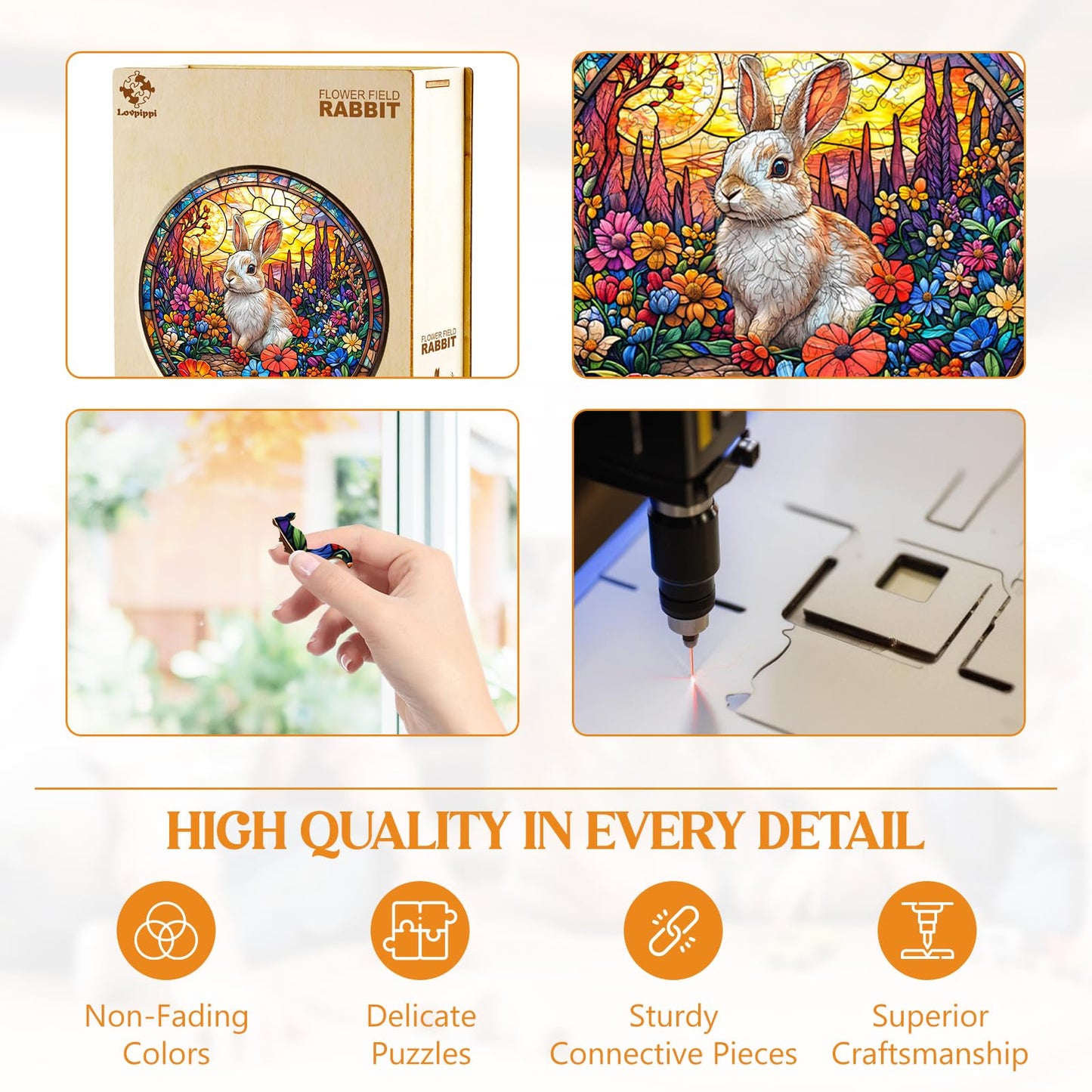 Wooden Puzzles for mature-themeds  Wooden Jigsaw Puzzles for mature-themeds Kids  Flower Field Rabbit Unique Shaped Wood Puzzles mature-themed  Creative Birthday Gifts for Friends Family Game (13.4 * 13.4in 300pcs)