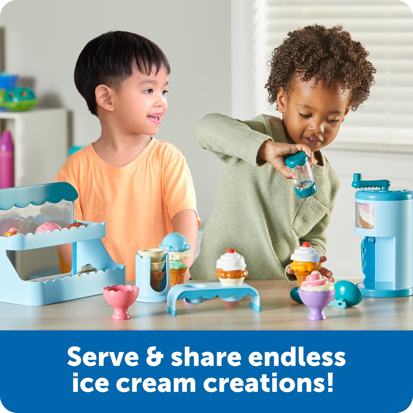 Learning Resources Swirly Scoops Ice Cream Shoppe Playset - Child-Size Plastic Kitchen Toys for Boys and Girls, Model LER9278