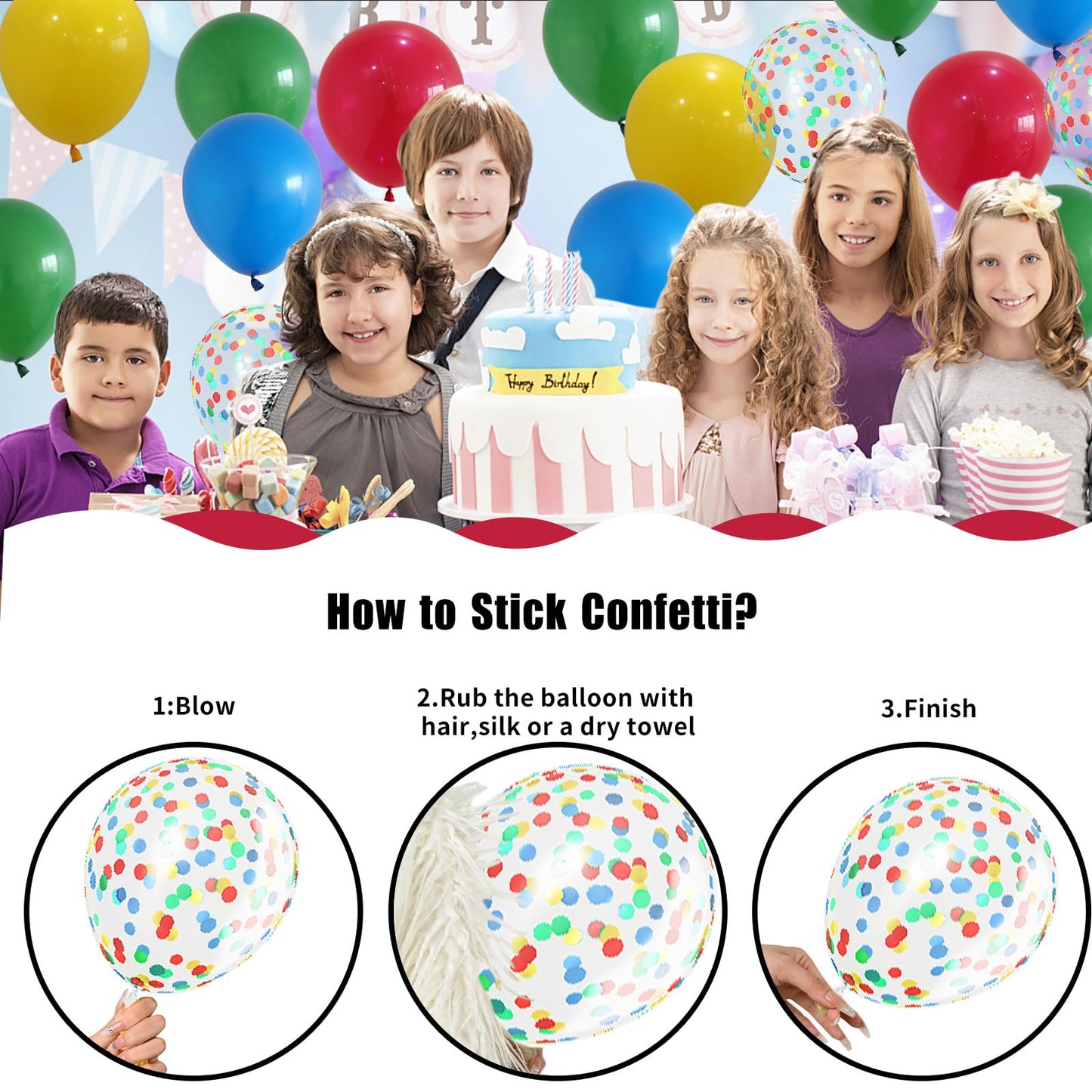 Rainbow Balloons, 60 Pcs Multi Colorful Balloons Set With Primary Color Confetti Balloons, Bright Multicolor Circus Balloons Ass