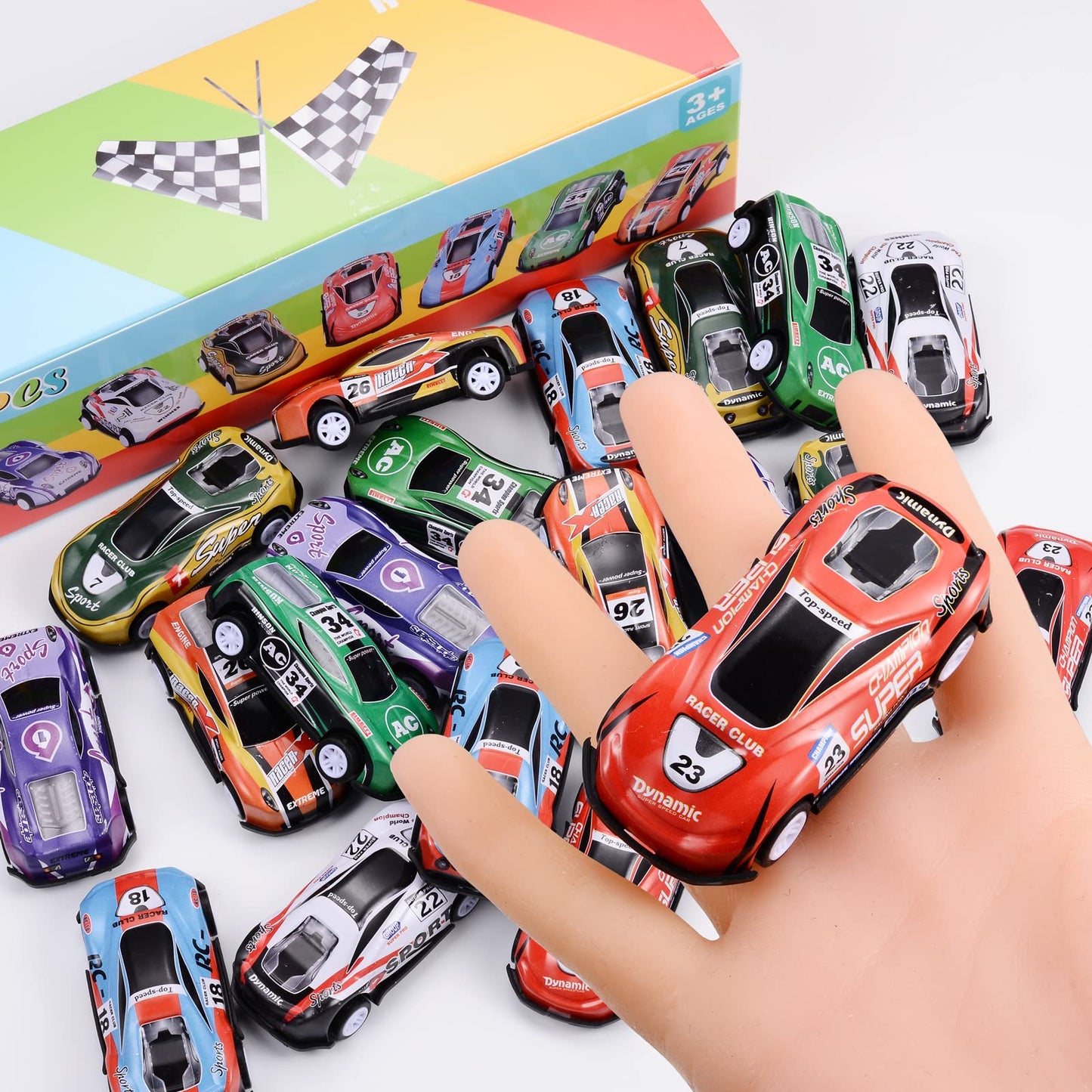21 Pack Pull Back Toy Cars, Party Favors, Goodie Bag Stuffers, Race Vehicles Bulk, Pinata Fillers, Teacher Treasure Prize Box To