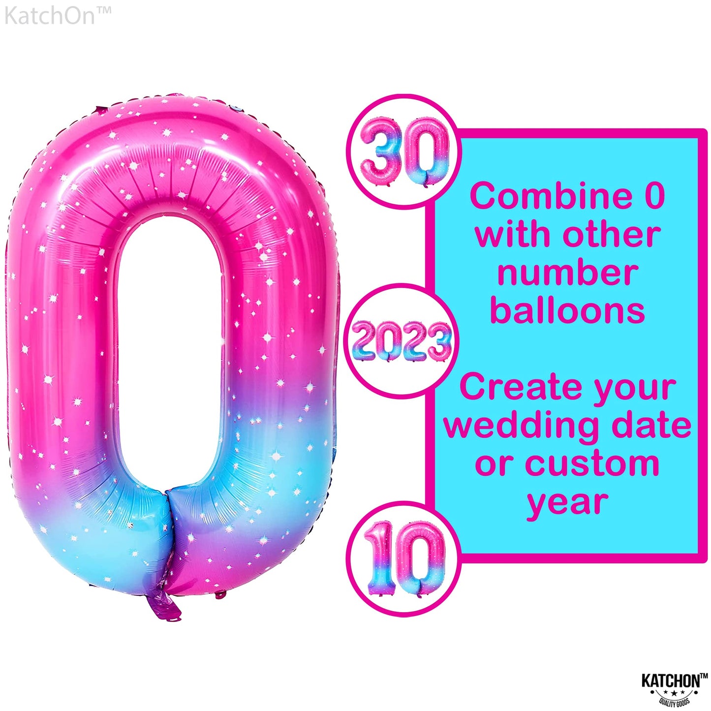 Katchon, 0 Rainbow Balloons Number - Huge, 40 Inch Zero Number Balloon | Rainbow Balloons Birthday Decorations | Pink Blue Number 0 Balloons | Rainbow Party Supplies | Rainbow Birthday Decorations