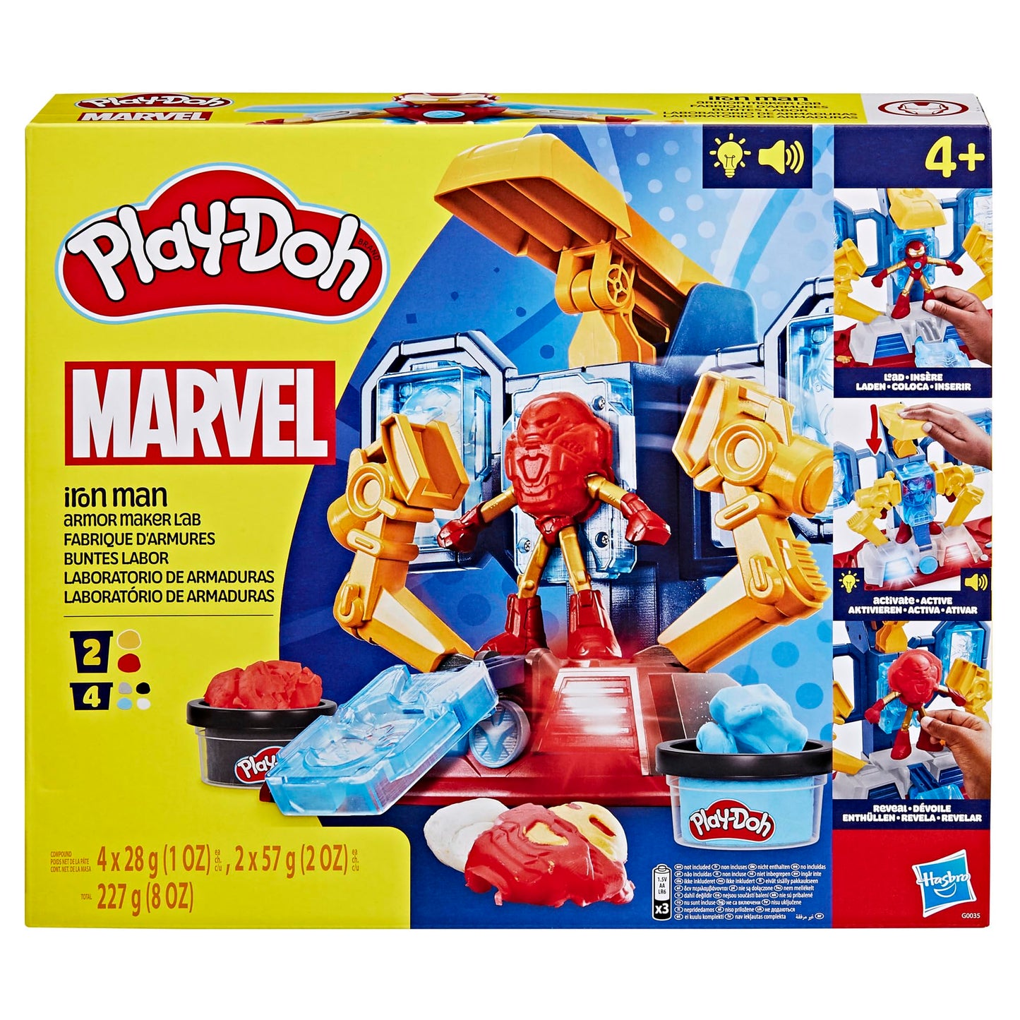 Play-Doh Marvel Iron Man Armor Maker Lab Playset with Lights and Sounds, Customizable Action Figure, Imagination Toys for Boys a