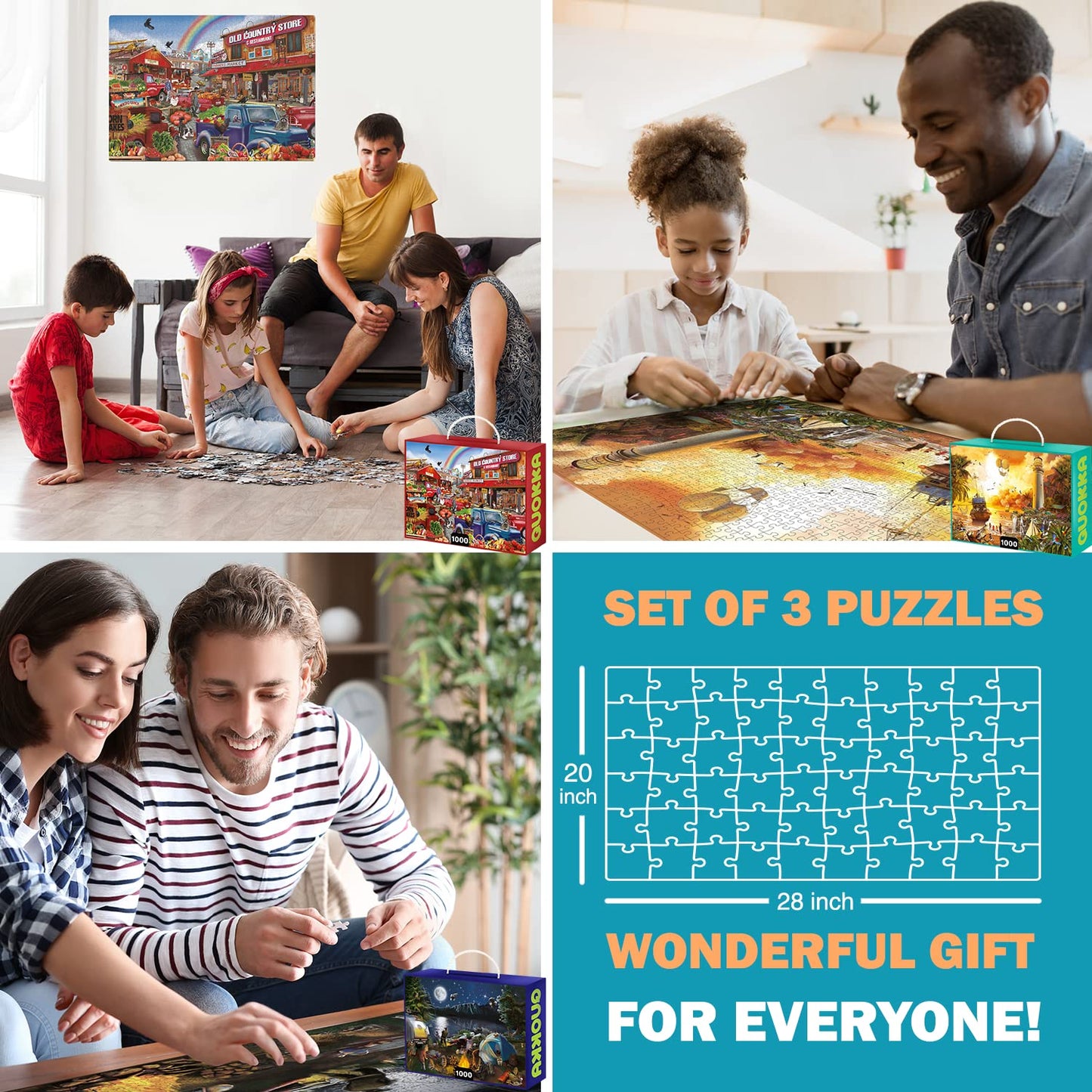 Quokka Puzzles for mature-themeds 1000 Pieces and Up - 3 Pack of 1000 Piece Puzzles for Kids Ages 8-10-12 - Enjoy Market  Lighthouse and Camping Designs for Women and Men