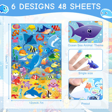 Teling 48 Sheets Ocean Stickers For Kids Ocean Animal Stickers Fish Sticker For Ocean Sea Party Favors Self Adhesive Small Wall Decal Waterproof Class Rewards For Boys Girls Teachers(Ocean Animal)