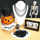100 PCS Black Bead Necklace, Halloween Black Bead Necklaces, Mardi Gras Oval Beads, 30.5'' Metallic Beaded Party Necklaces for H