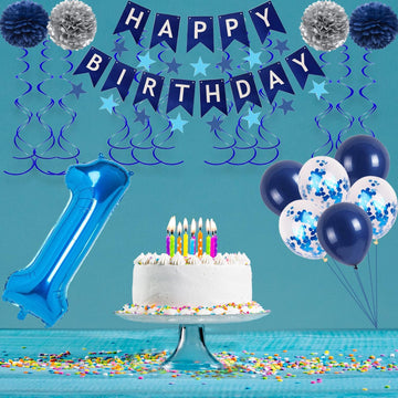 Naninuneno 14Th Blue Birthday Party Decorations For Boy Girl Men Women, Happy 14 Birthday Balloons Supplies With Happy Birthday