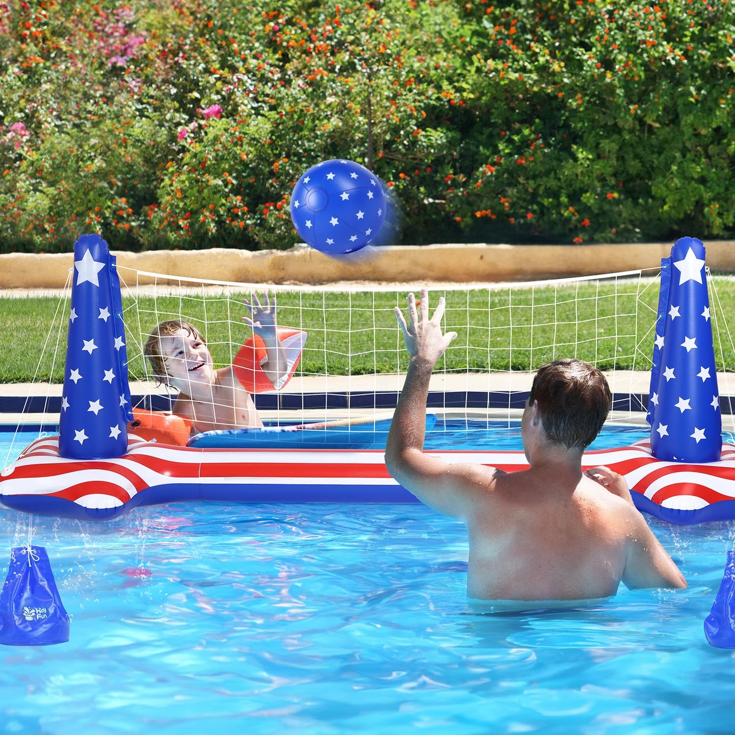 Holyfun Swimming Pool Volleyball Net Set Basketball Hoop, Summer Pool Floats Inflatable Water Games For Kids, Teens, Adults And