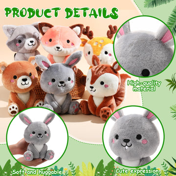 Roundfunny 6 Pcs Woodland Animals Plush Toys 7 Inch Bear Rabbit Squirrel Deer Raccoon Fox Stuffed Animals For Birthday Gift Baby