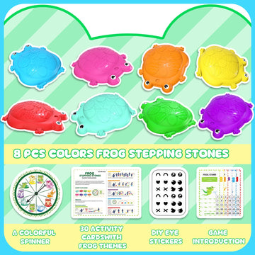 Kizjorya Stepping Stones For Kids, 8 Pcs Frog Non-Slip Balance Steps Stones Sensory Toys For Toddler Ages 3-5, Obstacle Course C