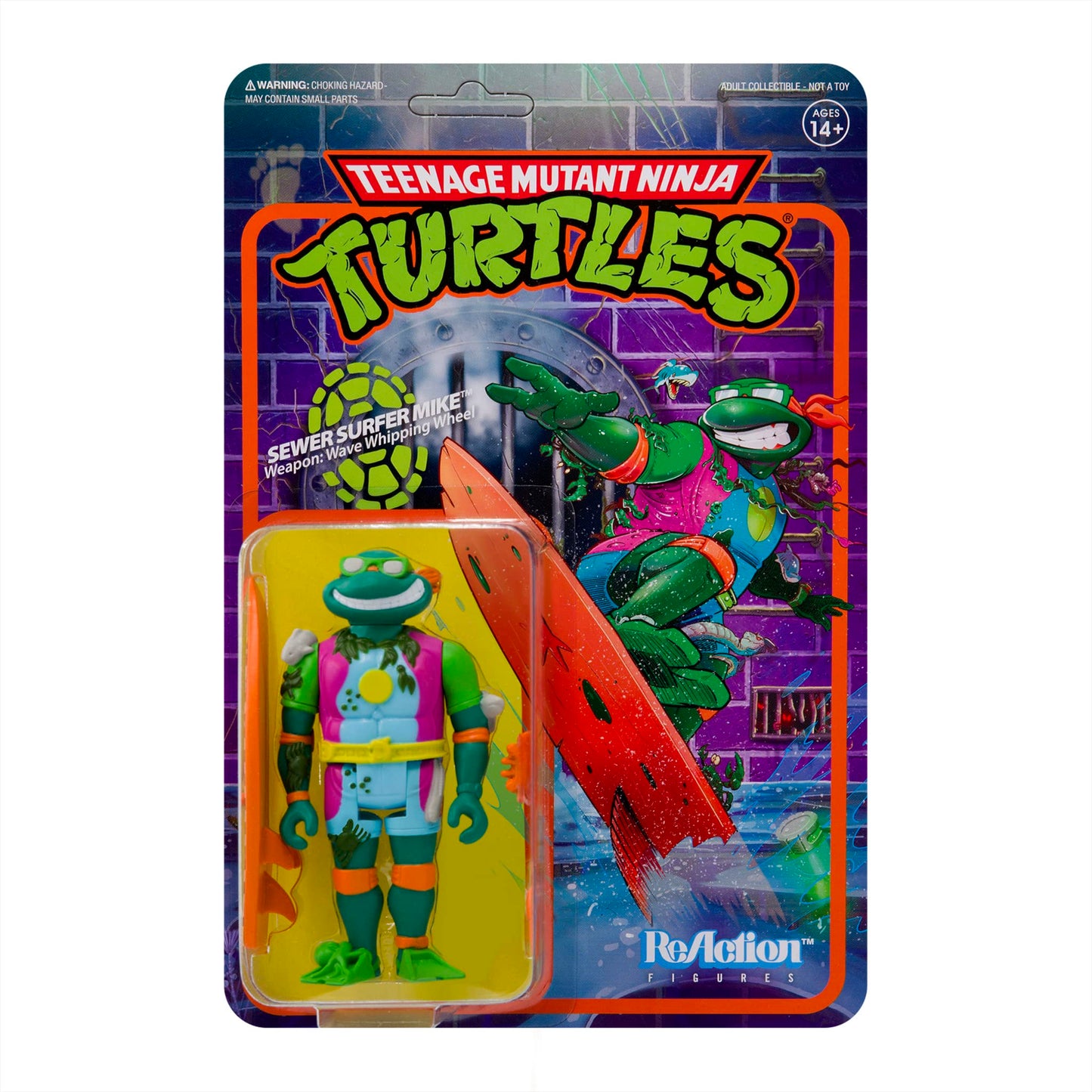 Super7 Teenage Mutant Ninja Turtles Sewer Surfer Michelangelo 3.75 in Reaction Figure