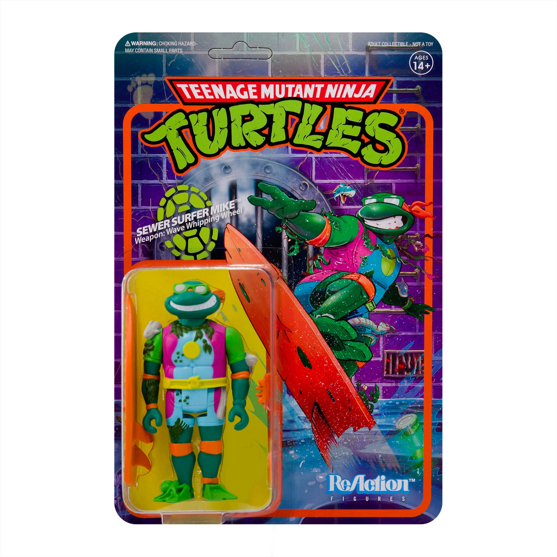 Super7 Teenage Mutant Ninja Turtles Sewer Surfer Michelangelo 3.75 in Reaction Figure