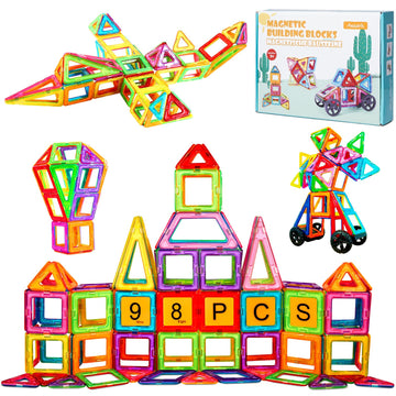 Assark Magnetic Tiles, Magnetic Blocks Magnet Toys With 2 Cars, Kids Magnetic Building Blocks Set For 3 4 5 6 7 8+ Year Old Boys