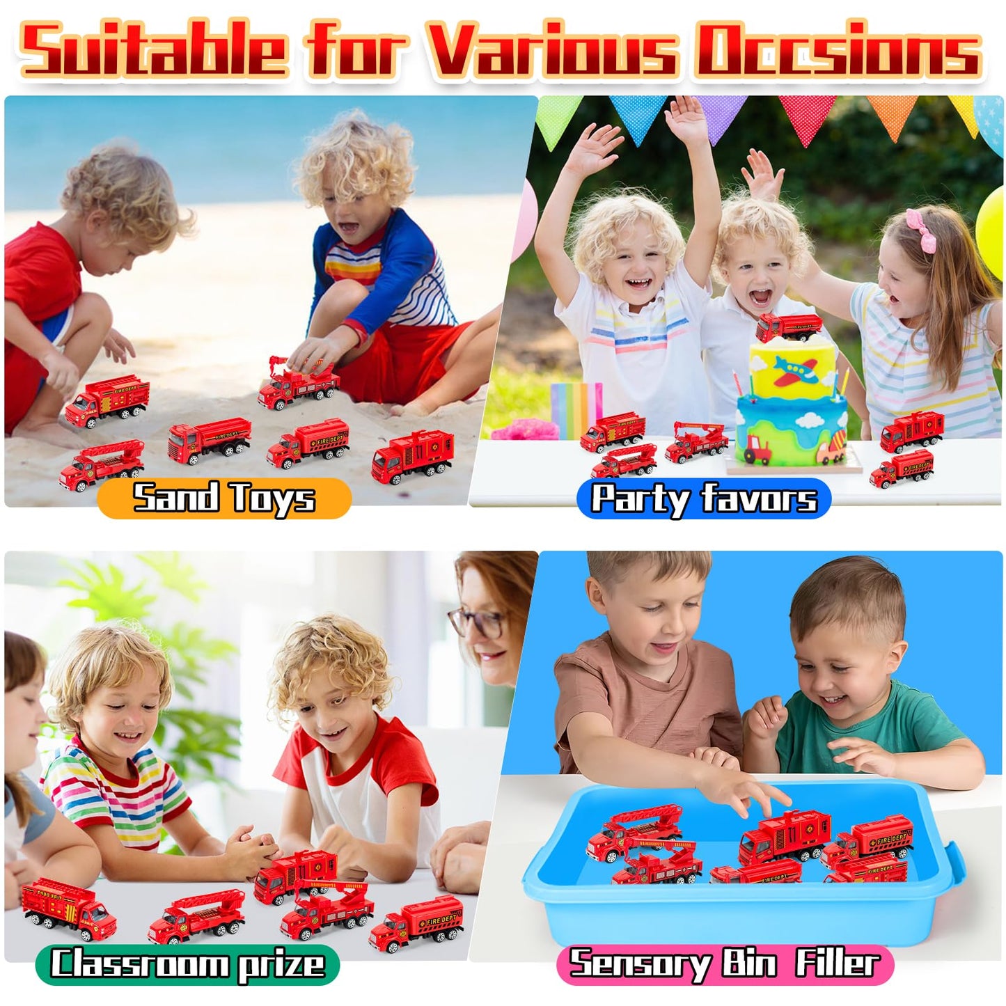 Bloolilies 6 Pack Diecast Fire Trucks, Mini Fire Truck Toy For Toddlers 3-5, Kids Fire Engine Emergency Vehicles Set For Boys Gi