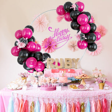 Balloons Black And Hot Pink, 50Pcs Hot Pink Black Balloon Arch Kit, Hot Pink Latex Balloons For Birthday Decoration Wedding Baby