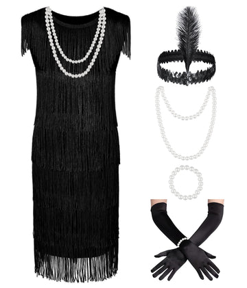 Kids 1920s Flapper Costume for Girls Dress with Accessories Set Kids Halloween Party Cosplay 4-6T