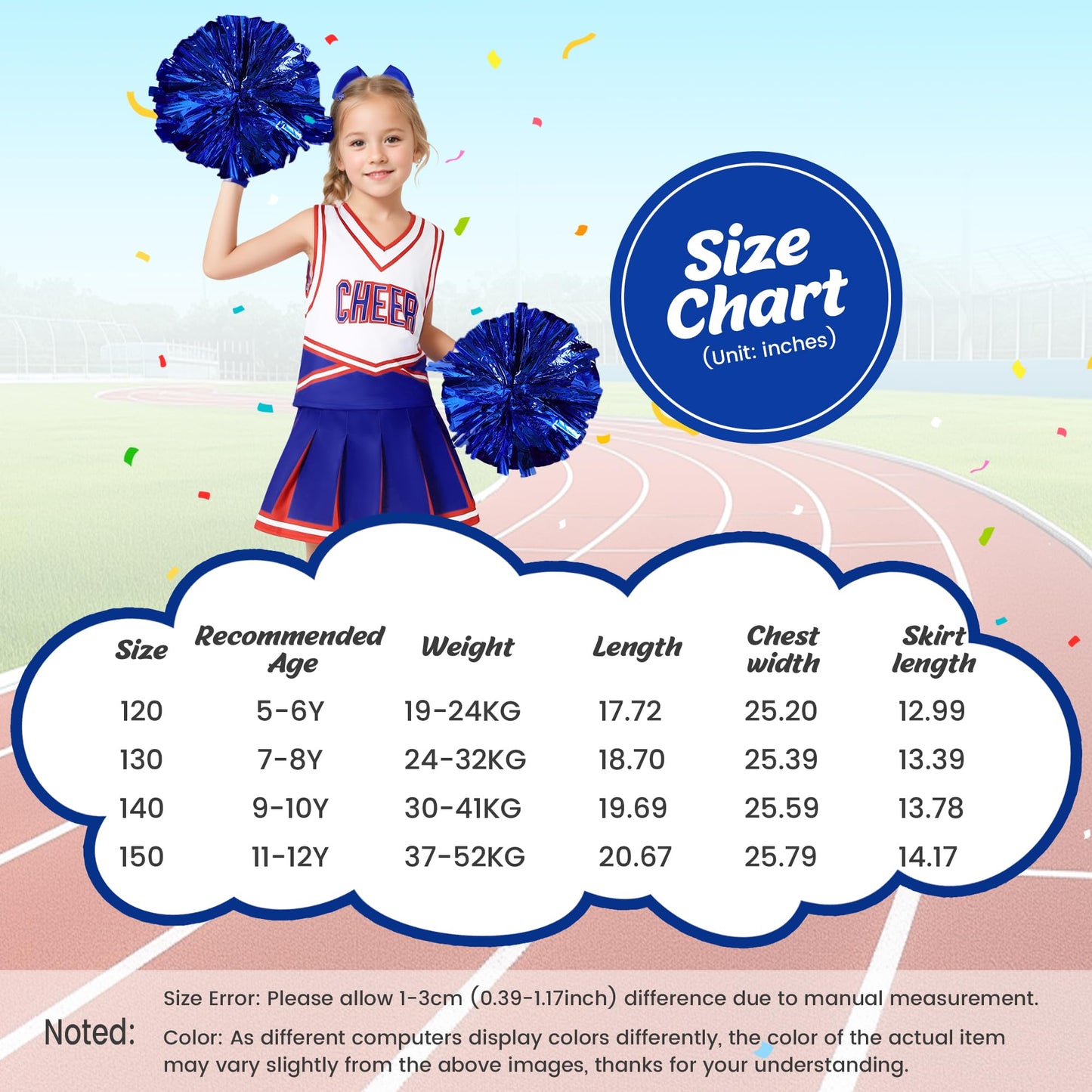 Woohand Cheerleader Costume For Girls Cheer Uniform Outfit Halloween Cheerleading Outfit Set Fancy Dress For Party Birthday 5-12