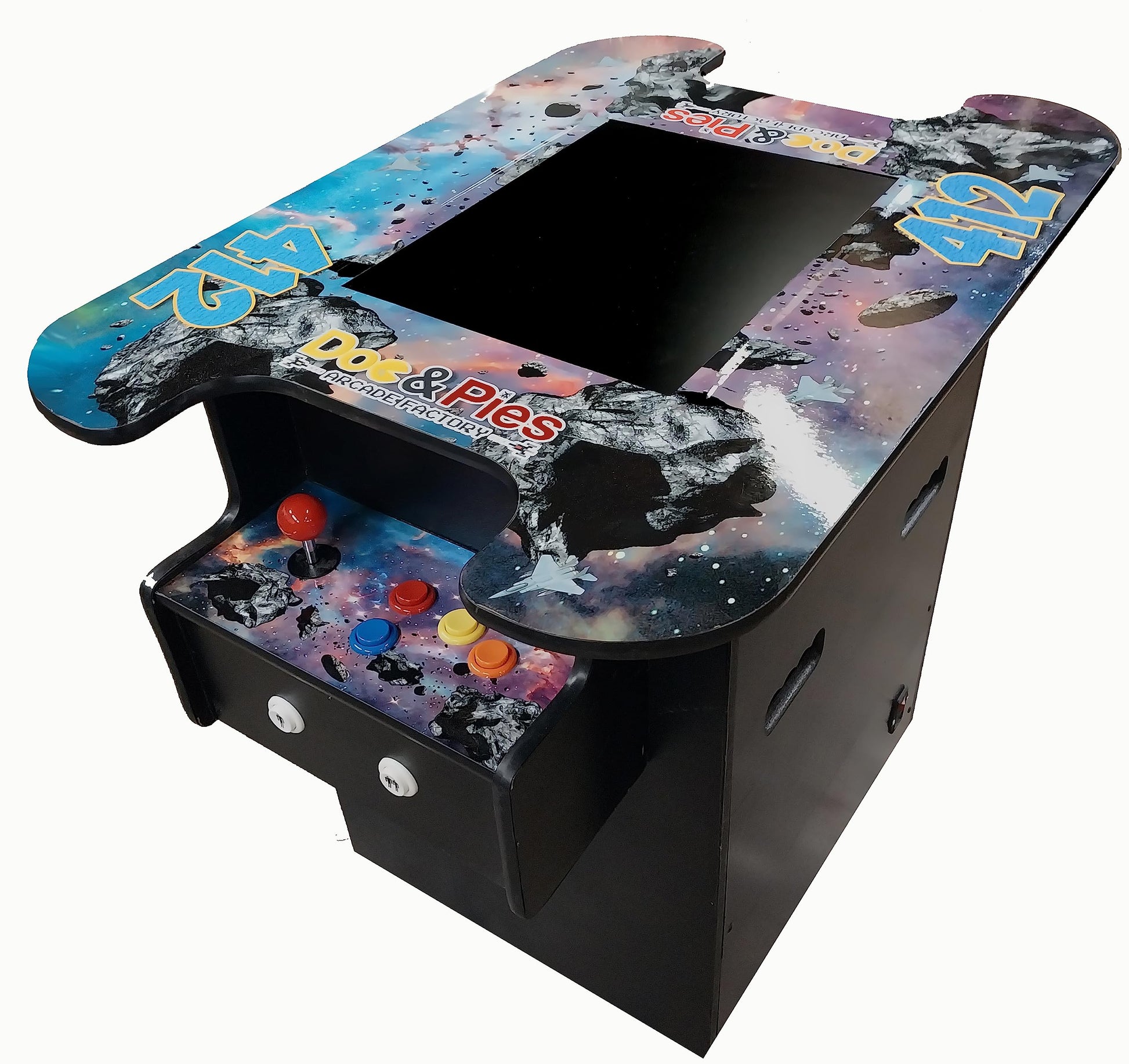 Doc And Pies Arcade Factory Full Size Professional Cocktail Arcade Machine | 412 Classic Games | 2-Player | Full Size Lcd Screen