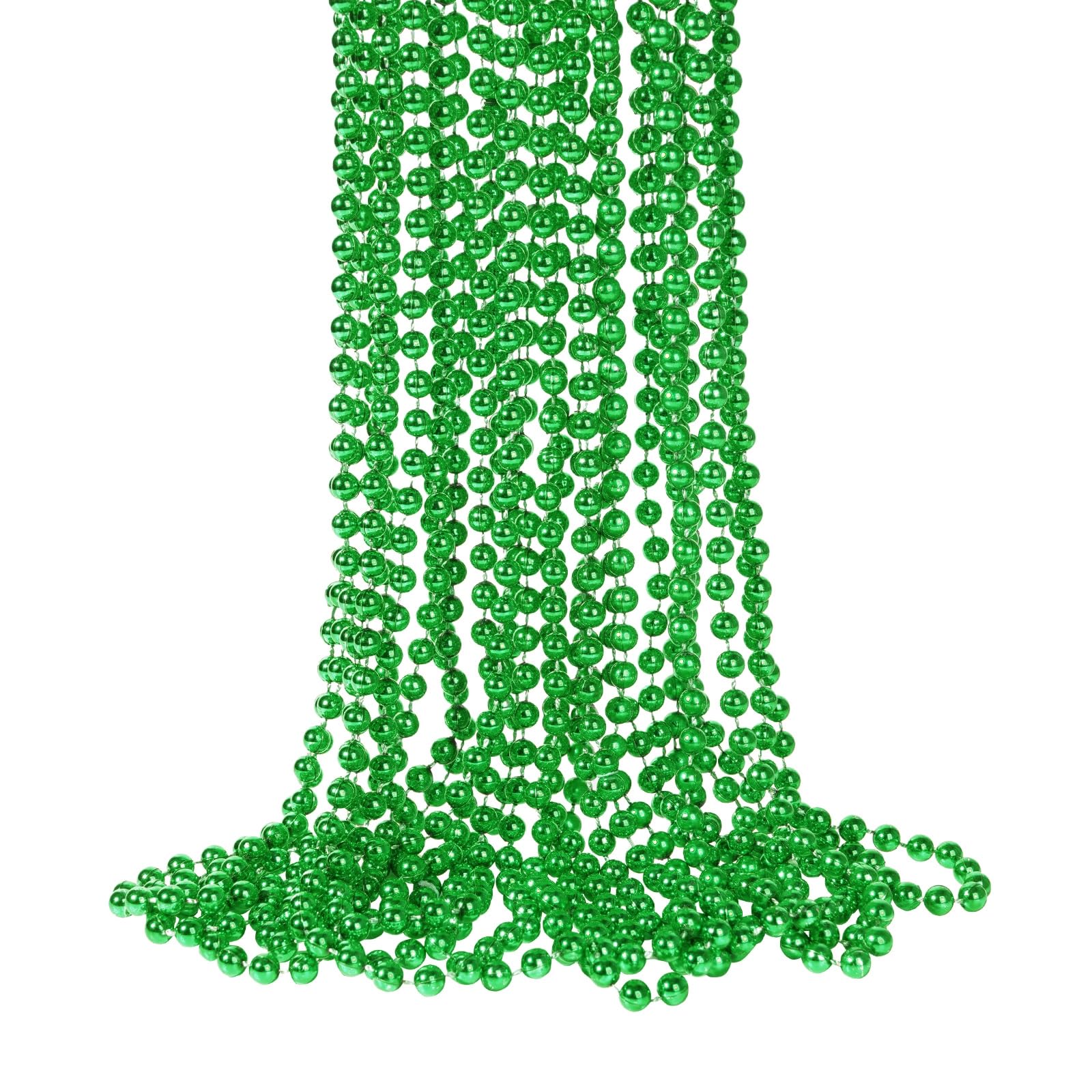 YAXINRUI 33 Inch 7 mm Metallic Bead Necklaces, 15pcs Mardi Gras Beads Bulk Beaded Necklaces Green Bead Necklace for Mardi Gras P