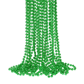 YAXINRUI 33 Inch 7 mm Metallic Bead Necklaces, 15pcs Mardi Gras Beads Bulk Beaded Necklaces Green Bead Necklace for Mardi Gras P