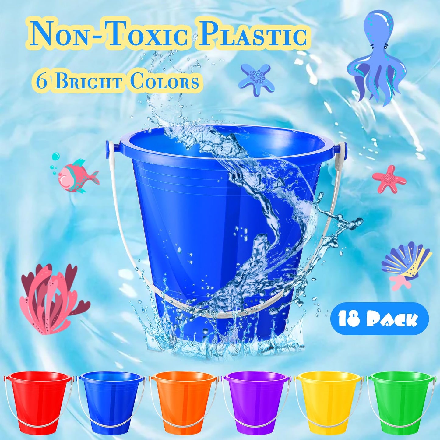 Sratte Beach Sand Buckets and Shovels Sets for Boys Girls, Plastic Beach Pails Sand Toys for Summer Pool Party Favors