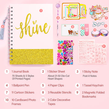 Arulis Diy Journal Kit, Gifts For Girls Age Of 8 9 10 11 12 13 Years Old And Up, Girls Journal Set For Teen Decorate Her Planner/Organizer Birthday Gift Cute Art Crafts Scrapbook Stationary Kit