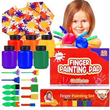 J MARK Complete Toddler Washable Finger Paint Set, Sponge Painting Tools, Large Finger Paint Pad, Tempera Finger Paints, Smock a